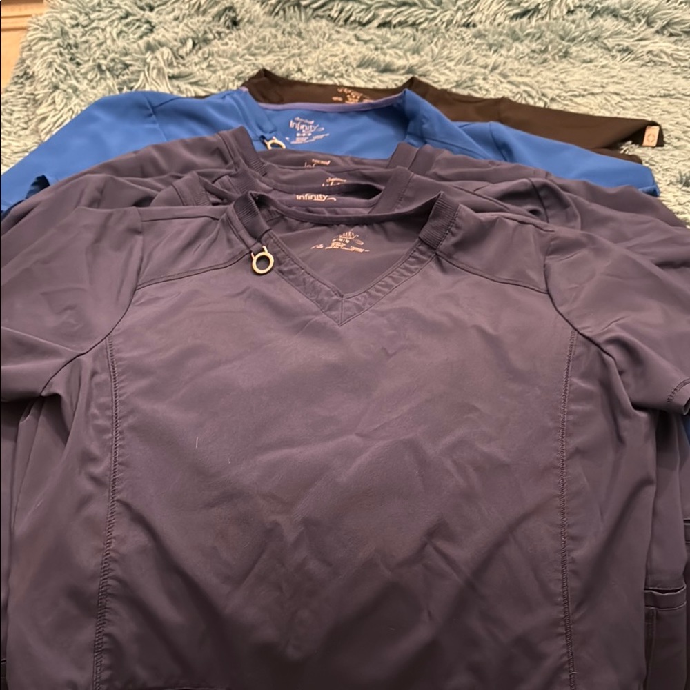 Navy clue, ER blue and black cherokee infinity Scrub Tops